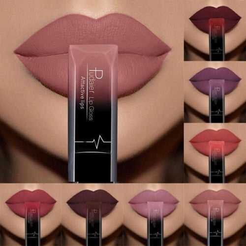 Pudaier Matte Lip Gloss Waterproof Matt Lipstick Sexy Batom Lip Tint Liquid Lipgloss Makeup Long Lasting Nude Levre Kit Batom - Tous-Chez-Max